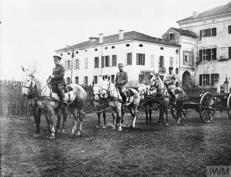 British, Italian, French officers as drivers from a Field Artillery School of Instruction. Earnest Brookes 1918 © IWM (Q 26648)