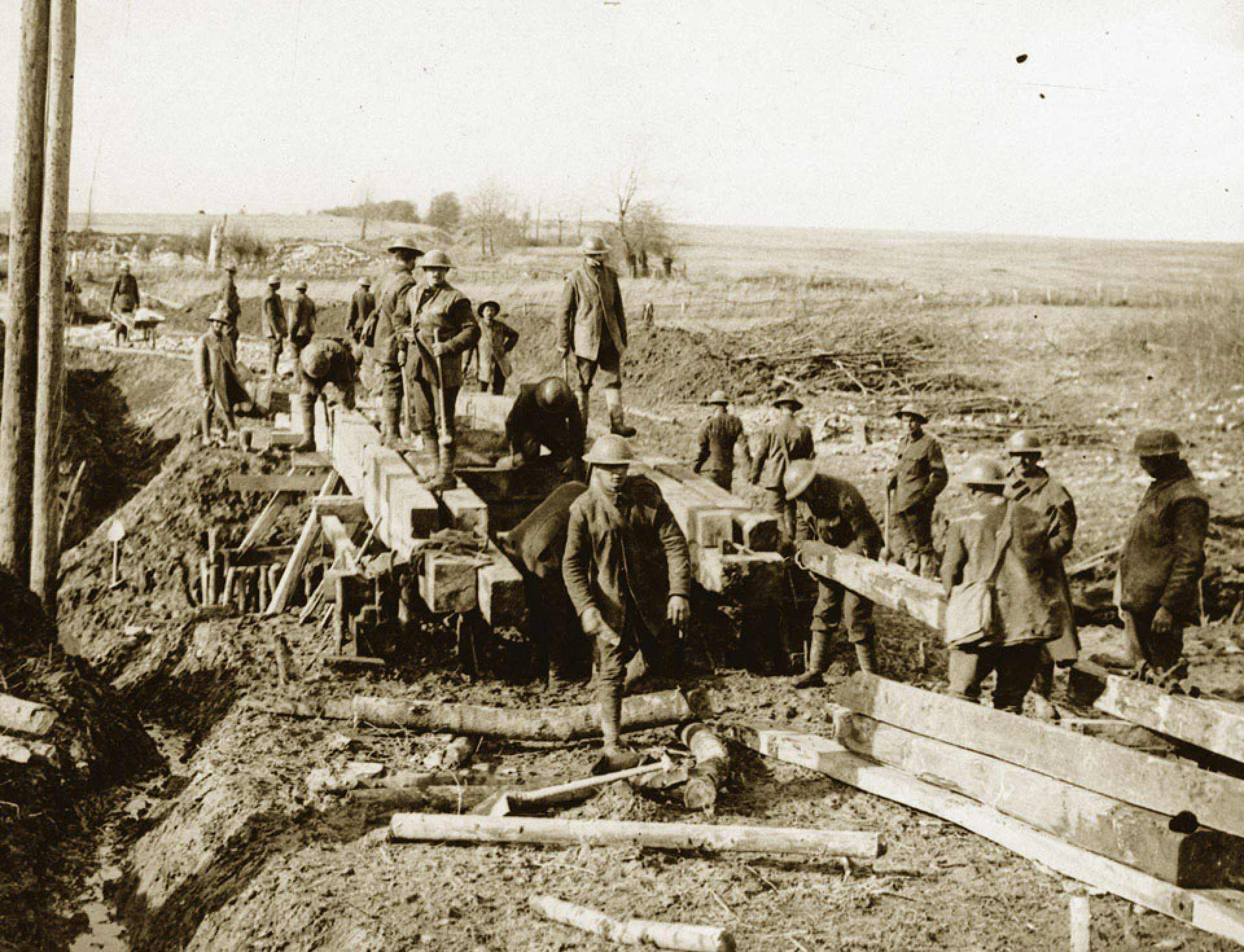 Royal Engineers bridging a stream - National Army Museum, Out of Copyright