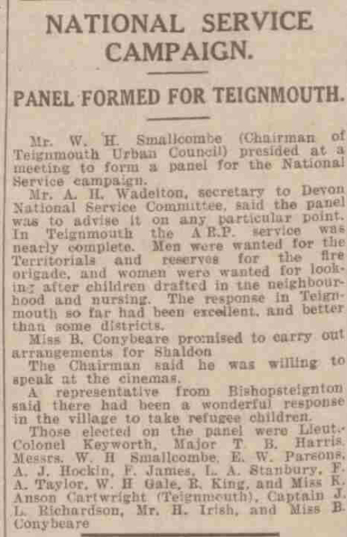 Clipping Exeter & Plymouth Gazette February 17th, 1939, clipping below