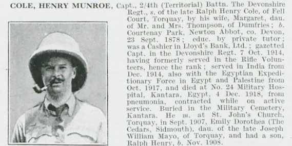 Major Henry Munroe Cole clipping - De Rugivny's Roll of Honour