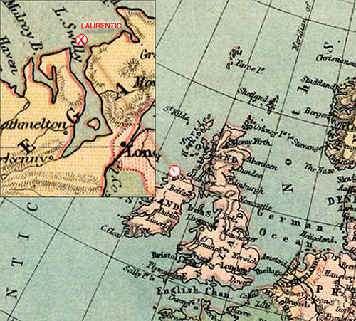 Map showing where HMS Laurentic sank