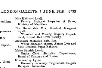 Lynne 1918 London Gazette 1 cropped