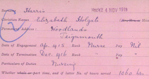 Elizabeth's VAD card (full version and transcript below)