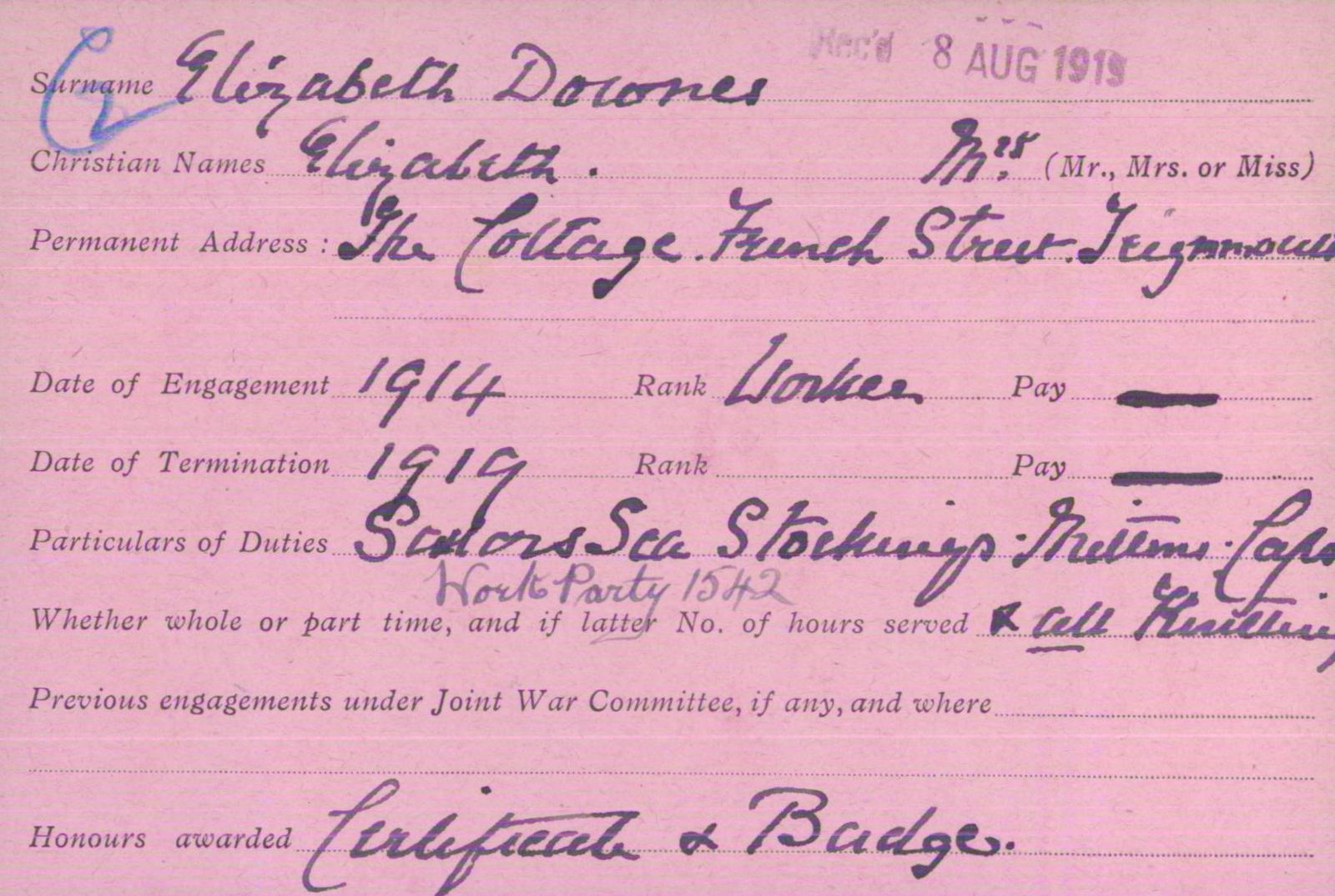 Voluntary Aid Detachment (VAD) Card. ©2018 British Red Cross (CC BY-NC 2.0 UK)