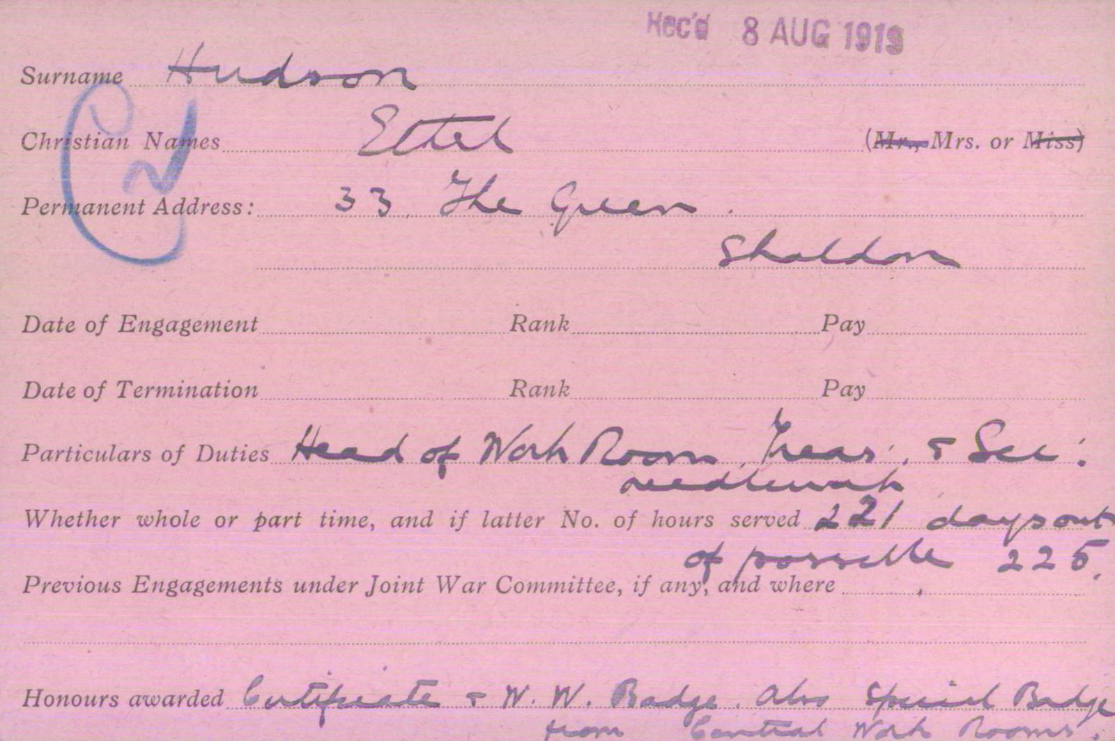 Voluntary Aid Detachment (VAD) Card. ©2018 British Red Cross (CC BY-NC 2.0 UK)