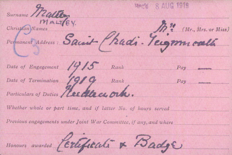 Voluntary Aid Detachment (VAD) Card. ©2018 British Red Cross (CC BY-NC 2.0 UK)