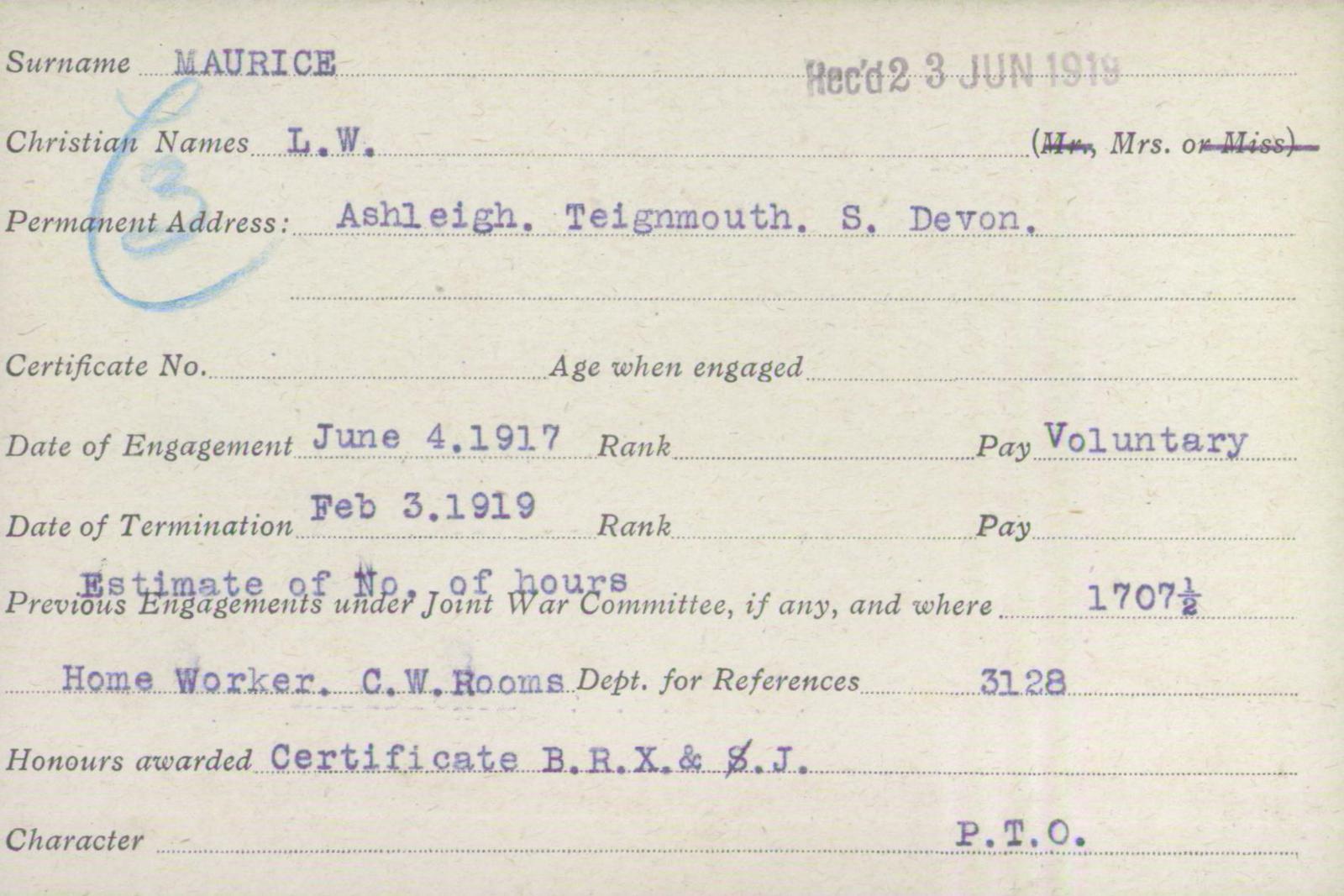Voluntary Aid Detachment (VAD) Card. ©2018 British Red Cross (CC BY-NC 2.0 UK)