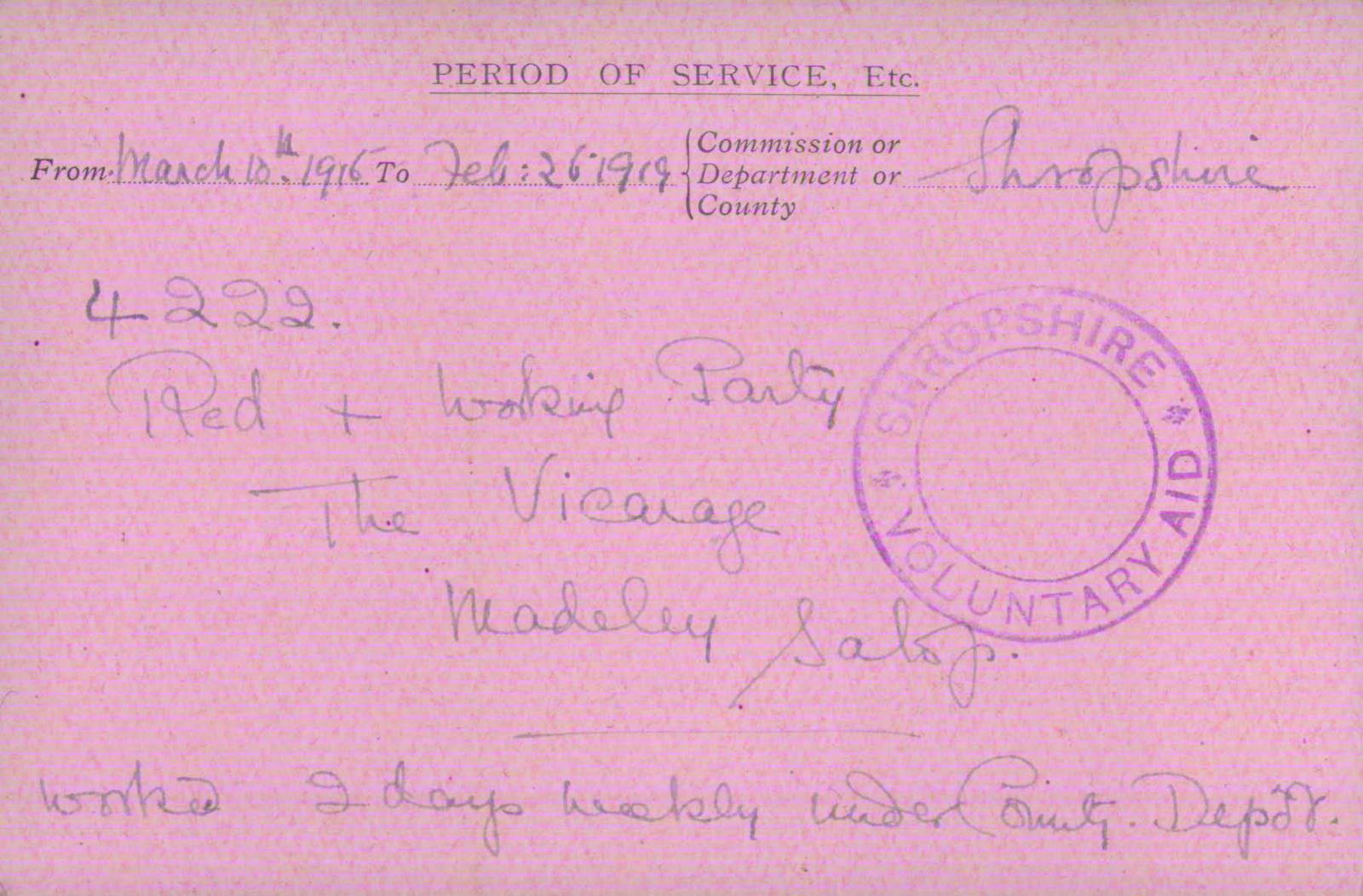 Voluntary Aid Detachment (VAD) Card. ©2018 British Red Cross (CC BY-NC 2.0 UK)
